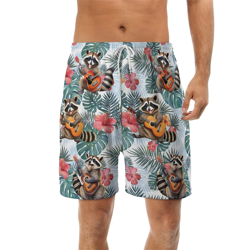 Raccoon Graphic Short Pants For Men Clothes Funny Animal Hawaiian Beach Shorts Aloha Vacation Surfing Kids Trunks Boy Trousers