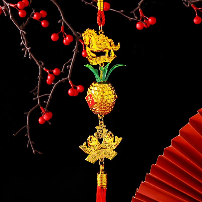 2026 سنة الحصان الجدار الشنق سيارة زخرفة السنة الصينية الجديدة الذهب الأحمر الأناناس قلادة محظوظ الديكور هووسورمينغ الهدايا #2