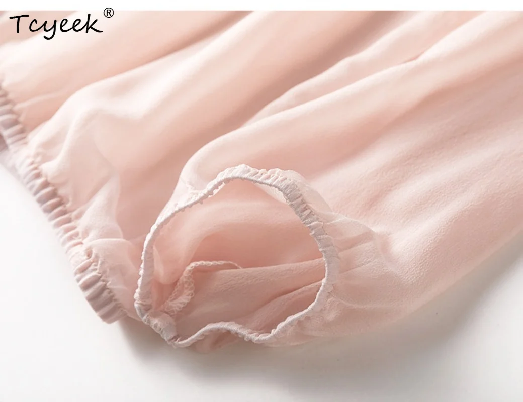 Tcyeek 100% Real Mulberry Silk Woman Tops 2026 Summer Breathable Hooded Light Pink Sun Protection Top Female Clothing Ropa Mujer view 3