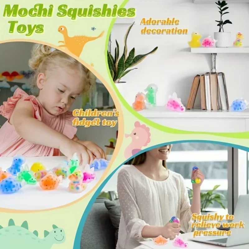 Squishy Fidget Toys for Kids Mochi Squishy Toys Bulk Party Squeeze Balls with Water Beads Dinosaur Sea Animals Stress Relief Toy