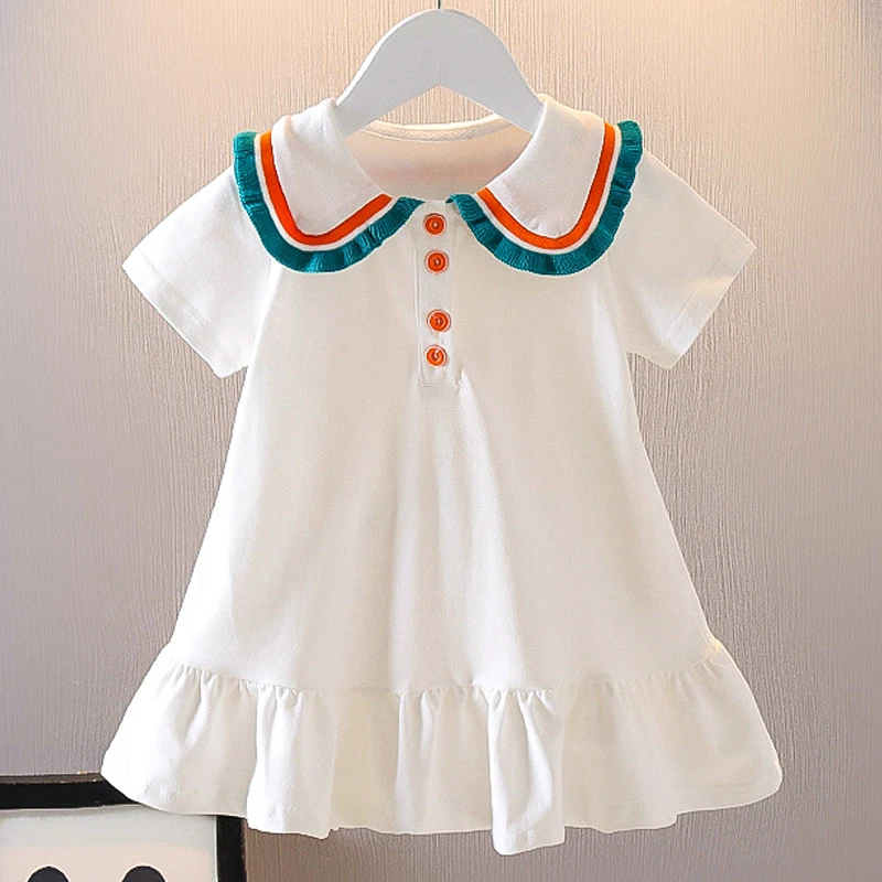 Summer Baby Girl Dress Flip Collar Casual Children Clothing Elegant Princess Dress Birthday Party Costume Kid Girl Suit A1193