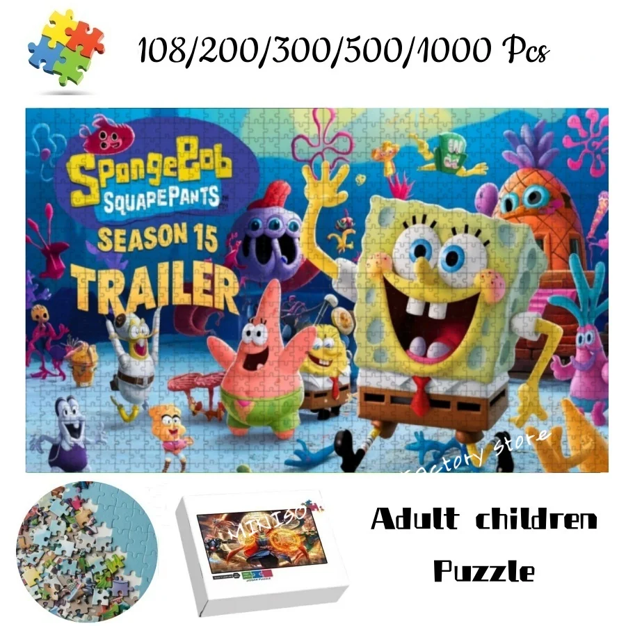 Puzzles Spongebob Schwammkopf Figuren Sammlung Holzpuzzle 108/200/300/500/1000 Teile für Erwachsene Kinder Spielzeug Spiel