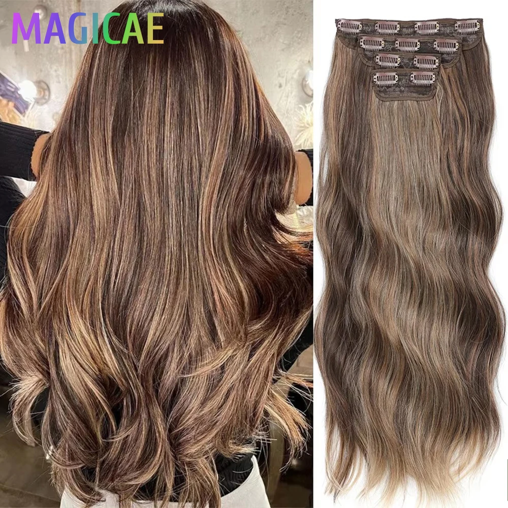 

24Inches Blonde 27/613 Bio Synthetic Body Wavy 220grams Ombre Brown M888# Clip In Hair Extensions 4Pcs/lot Sliver White 613#