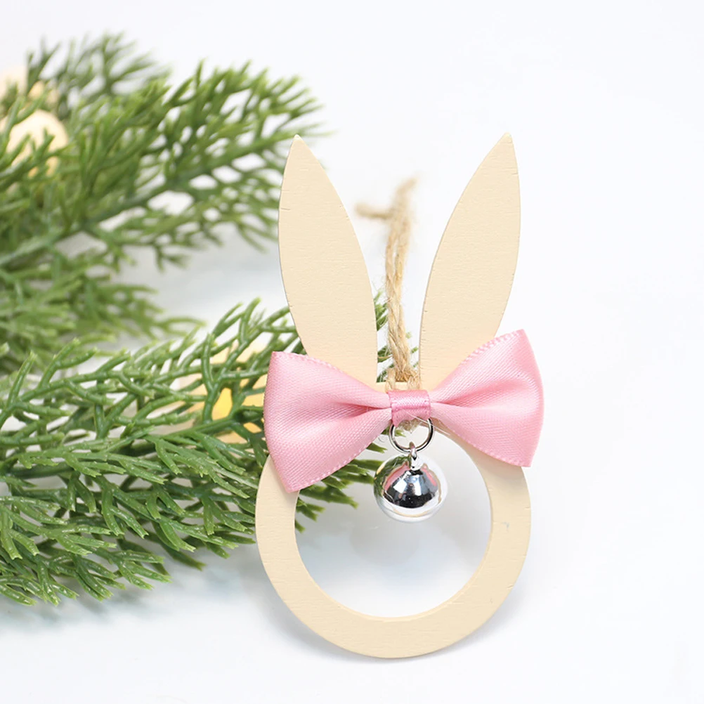 Easter Wooden Rabbit With Bow Tie Bell Decoration Hanging Rabbit Pendant Party Decoration Craft Gift