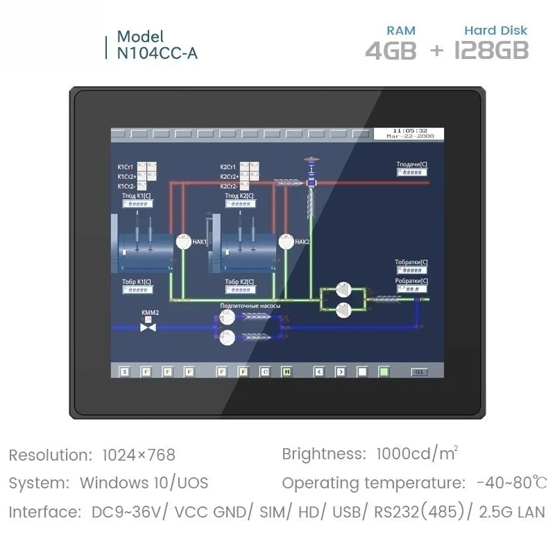 

10.4Inch 1024*768 1000nit J6412 DDR4 Win 4G+128G, Wall/Desk/Embedded Mount, Industrial Touch Panel PC