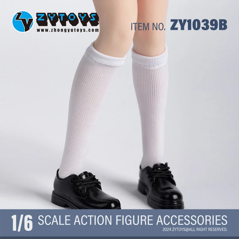 ZYTOYS-Chaussettes blanches et noires pour écolière, laçage de chaussures en cuir, accessoires de modèle Fit, figurine d'action 12 ", échelle 1/6, ZY1030, ZY1039