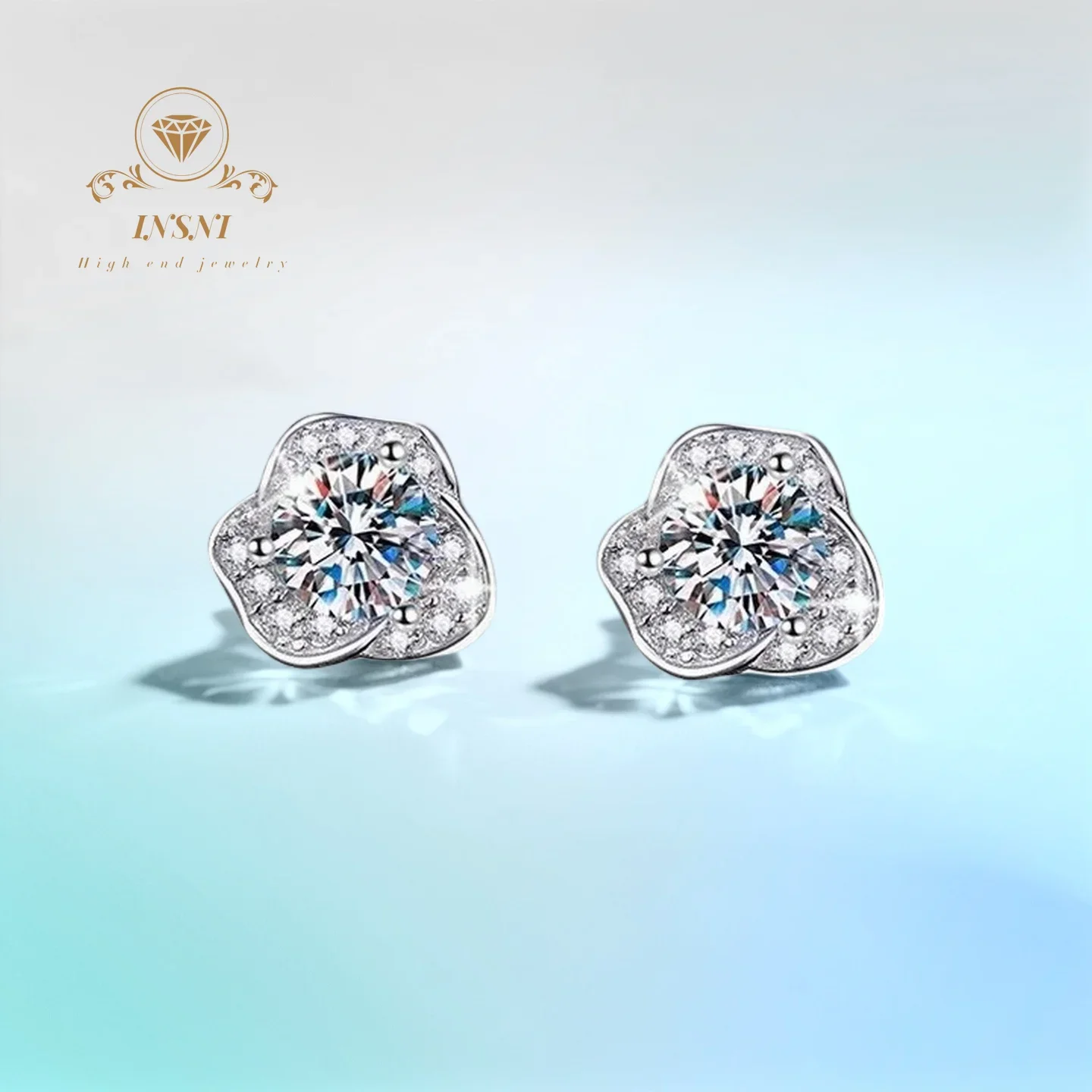 

1Ct D Color Camelia Moissanite Studs S925 Silver Korean Luxury Earrings GBA Certified Floral Jewelry Gift Women Free Gift Box