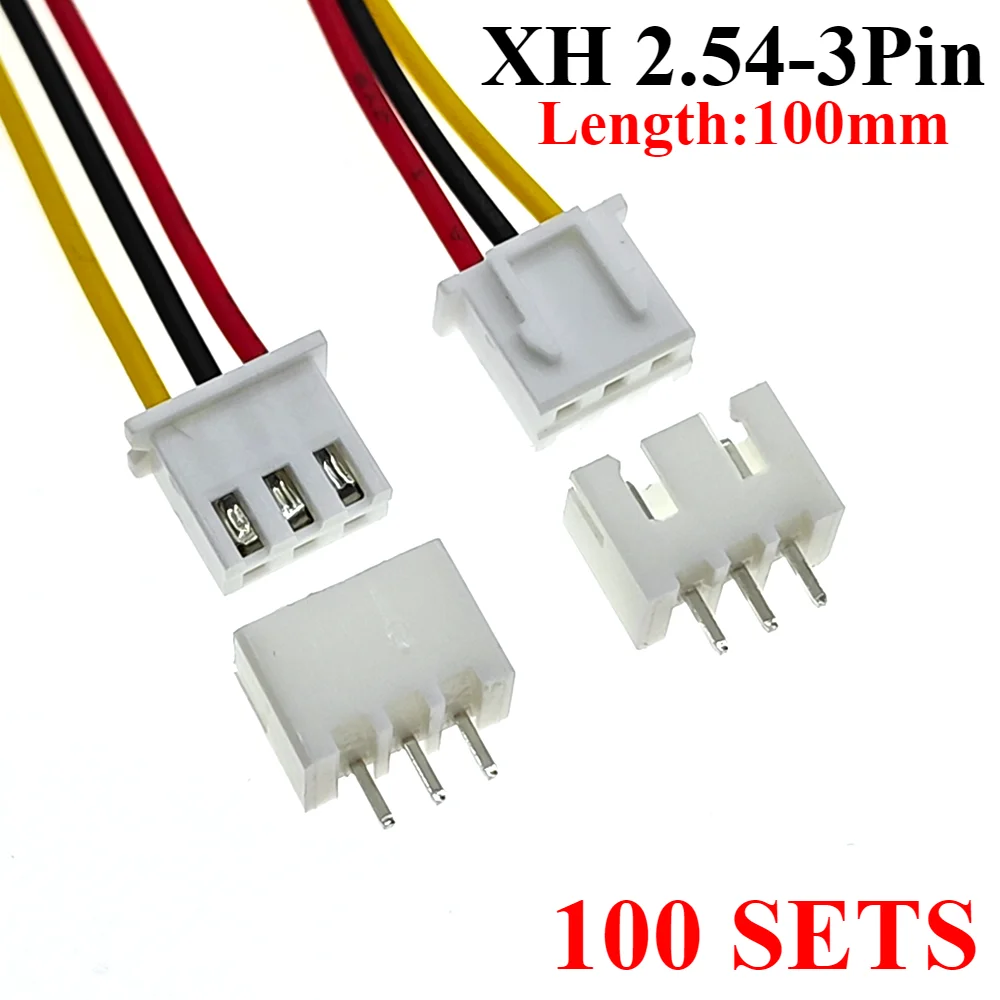 100 SETS JST XH 2.54 3Pin Battery Connector Plug Female & Male with 100MM Wire