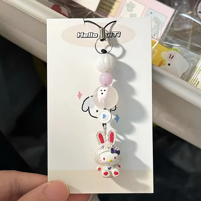 Kawaii Sanrios Phone Keychain Anime Guitar Hellokittys Phone Straps Bag Charm Keyring Pendants for Girls Car Interior Accessorie