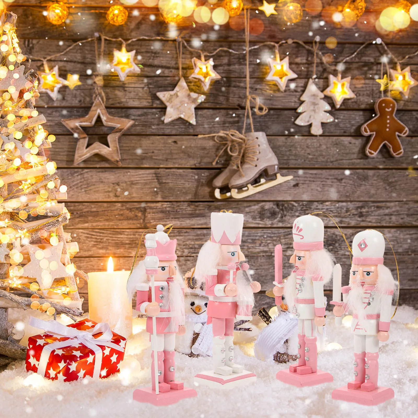 

4Pcs Christmas Nutcracker Wooden Decorations Xmas Desktop Nutcracker Adornments Table Cabinet Home Office Decor