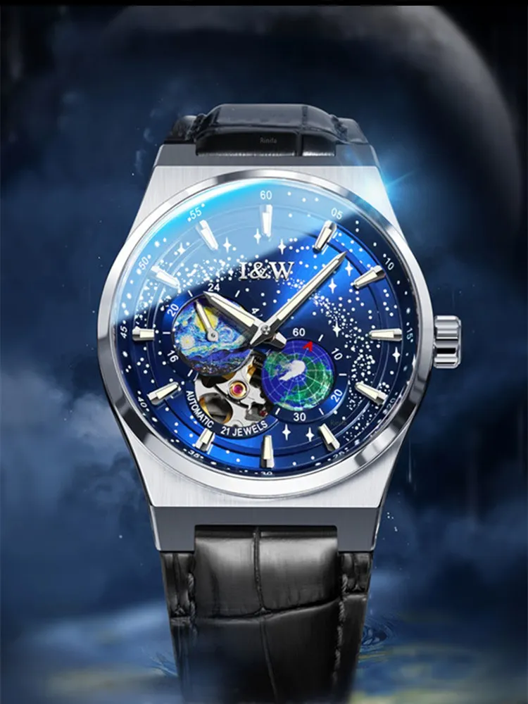 CARNIVAL Mechanical Watch For Men Luxury MIYOTA Automatic Waterproof Sapphire Reloj Hombre Luminous Van Gogh painting Earth GMT