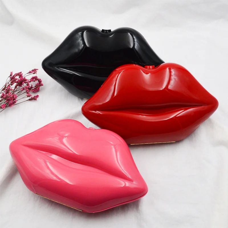 2025 Women Red Lips Clutch Bag High Quality Ladies Acrylic Chain Shoulder Bag Bolsa Evening Bag Lips Shape Purse