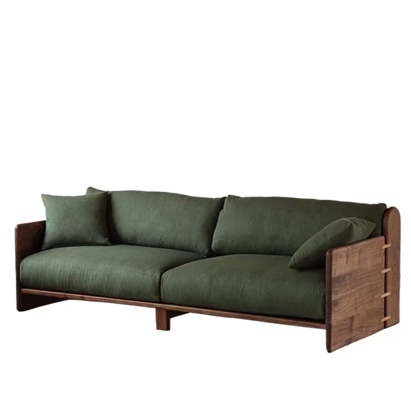 

North American all solid wood living room sofa black walnut large sofa combination small apartment retro cherry wood