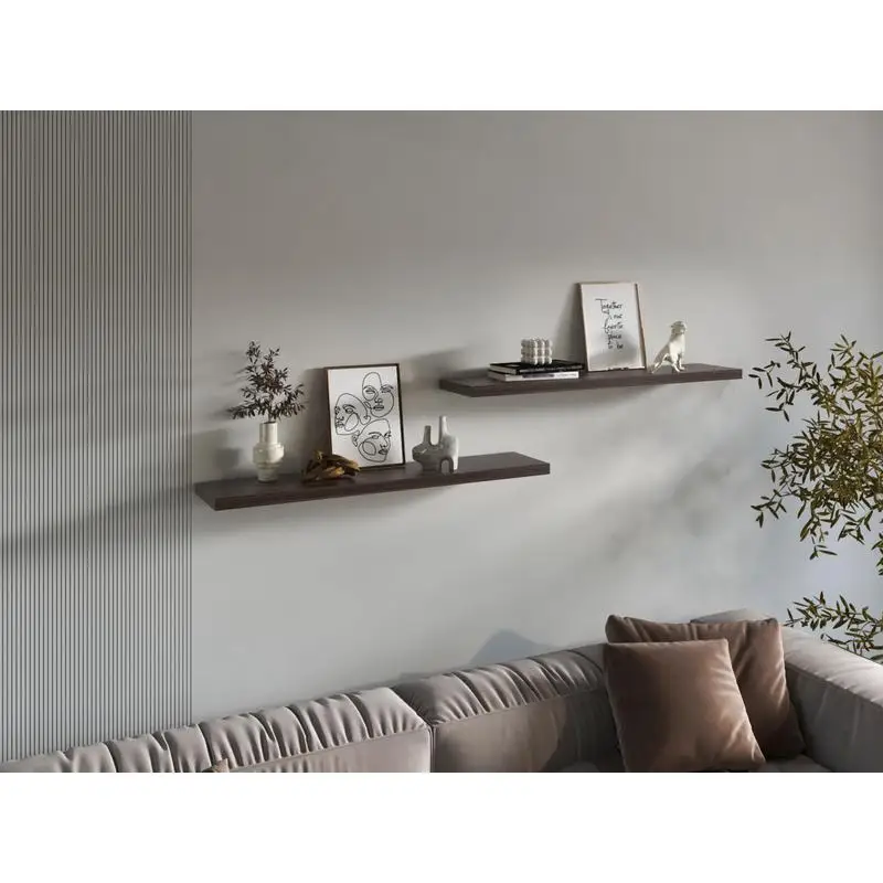 

2-Shelf Dark Walnut Bookcase, 1.5" Height, Stylish Storage for Living Room