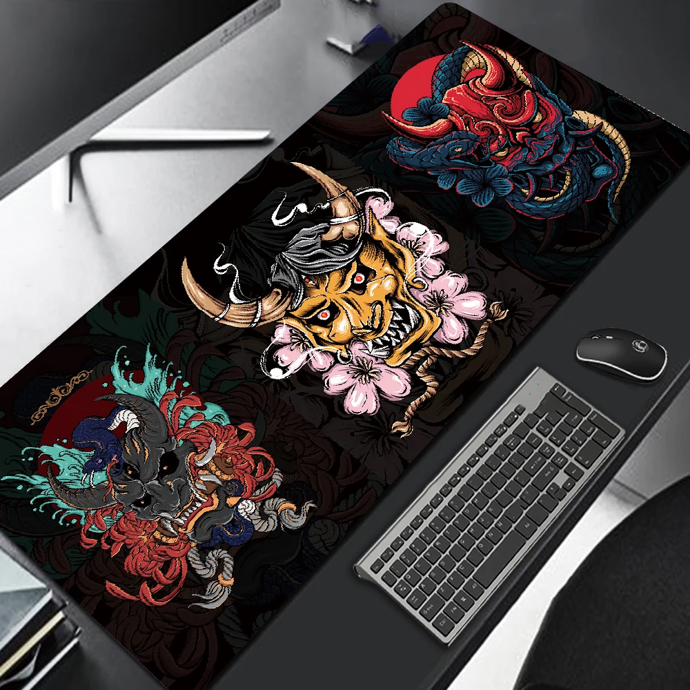 Oni Mask Gaming Mouse Pad Japanese Samurai Mousepads Big Anime Keyboard Mouse Mats Desk Mat Accessories Office Desk Accessories