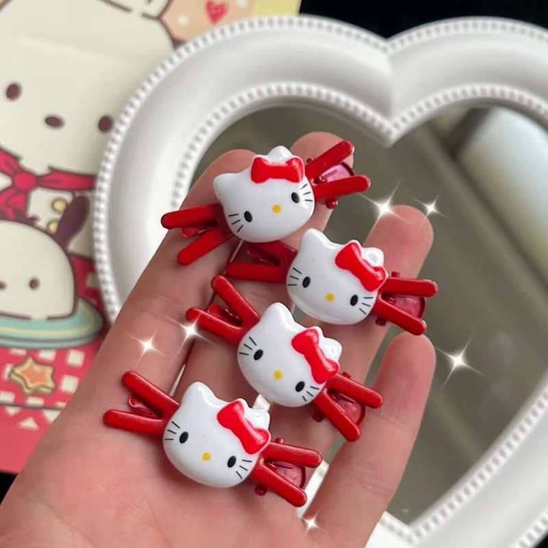 1Pc Kawaii Sanrio Accessories Red Bow Hello Kitty Hairpin KT Cat Hairpin Ins Sweet Student Hairpin Hello Kitty Y2k Hairpin Gift