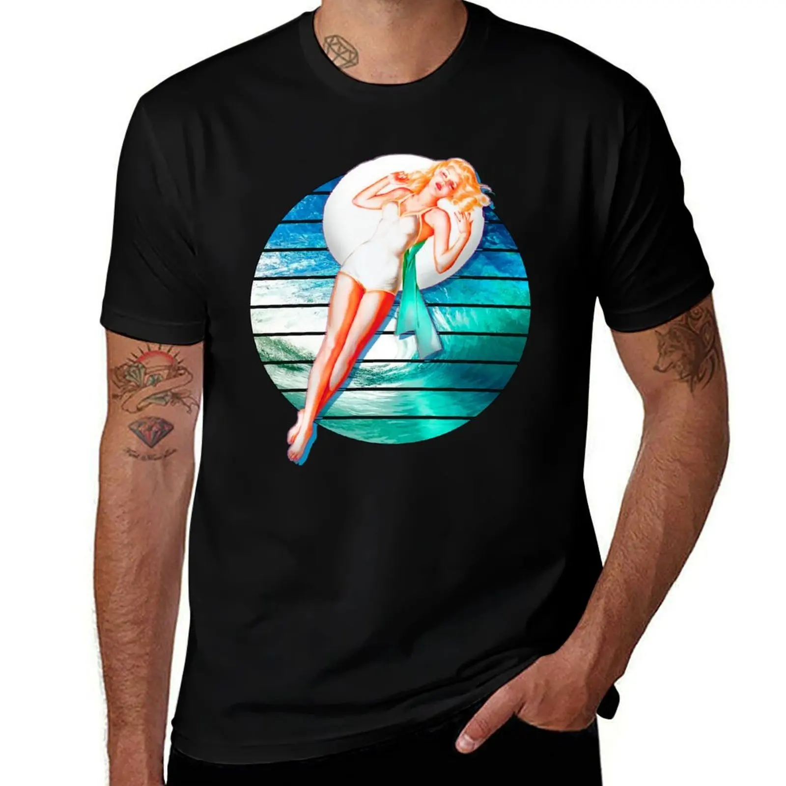 Sexy Blonde Pinup girl Retro Sunset T-Shirt Sun Protective Outdoor Tee Top T-Shirt