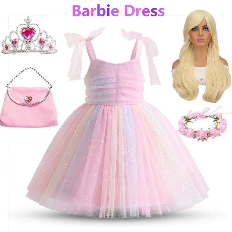 Dress for Kids Girl Babi Princess Dress for Baby Girl 2024 New Sequin Mesh Dress Kid\'s Casual Clothes Solid Bow Dresses for Girl