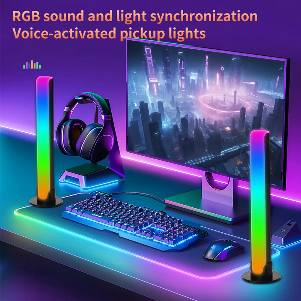 Smart Pickup Light RGB Music Sync LED Light Rhythm Ambient Lamp Decorate Desktop Built In Atmosphere Voice-activated Pickup Lamp