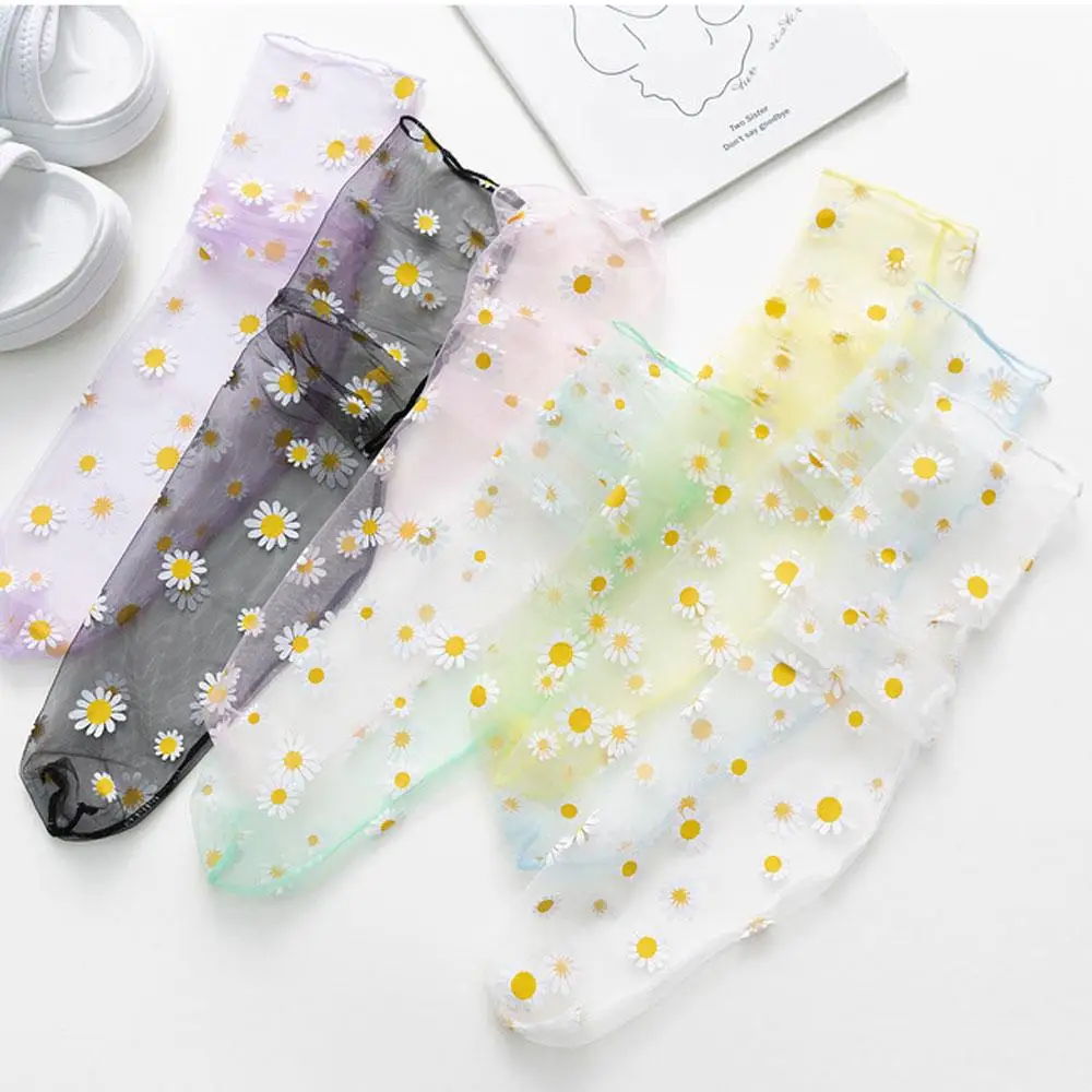 Femmes Transparent Stockings Sexy Harajuku Mesh Socks Frilly Chiffon Daisy Lace Socks Women