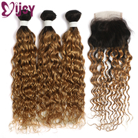 Water Wave Bundles With Closure Brazilian Human Hair Bundles With Closure Ombre Honey Blonde 3/4 Bundles With Closure Remy IJOY