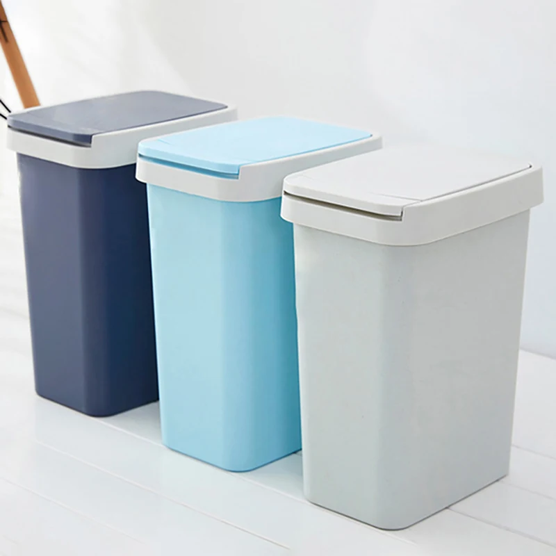 Creative Flip Trash Can Dustbin With Lid, Pressing Type Rubbish Basket Waste Bins Kitchen Bathroom Garbage Can Storage Bucket