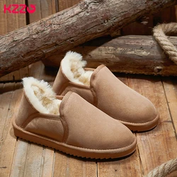 KZZO Sheepskin Suede Leather Men's Slip-On Boots Sheep Wool Fur Lined Winter Short Ankle Snow Boots  Waterproof Casual Shoes