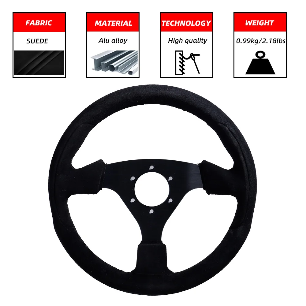 Sport Steering Wheel Suede Drift Sim Racing Game Steering Wheel Flat 6061-T6 Aluminum Frame 13Inch/330mm