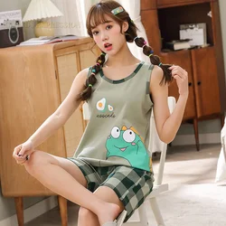 Summer Short Sleeved Pajamas For Women Cute Girl Sleepwear Cartoon Panda Pajama Set Pyjamas Yellow Sleepwear Homewear Fashion