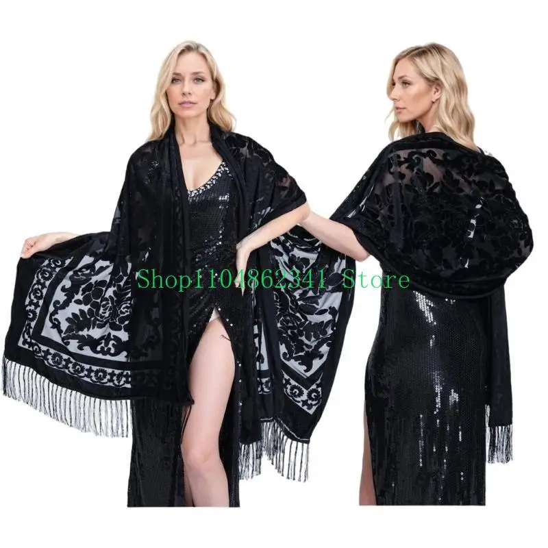 

652F Multifunctional Shawl for Women Chinese Cheongsam Cover Up Wedding Guest Chipao Fringed Scarf Shoulder Wrap