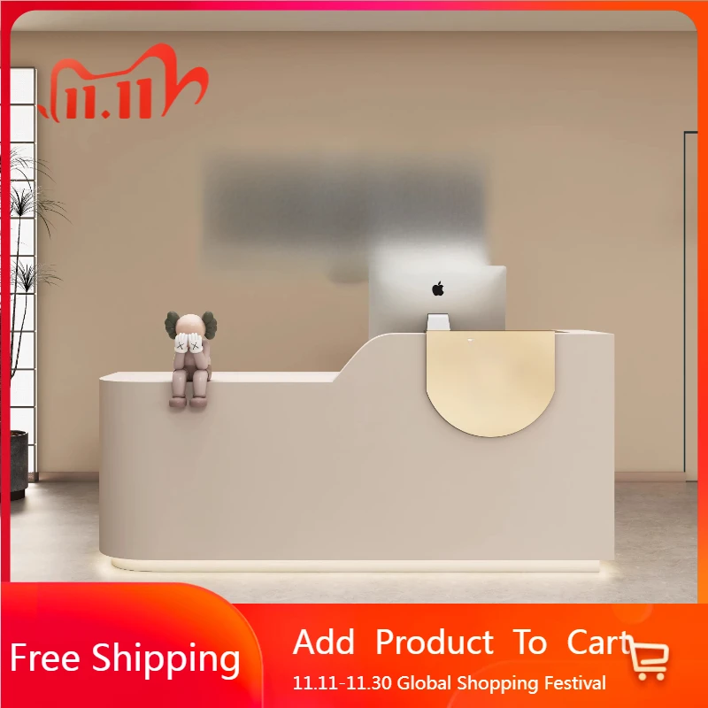 مكاتب الاستقبال المنحنية التنفيذية، أضواء LED بسيطة، مكاتب استقبال بار الشركة، أثاث تجاري فريد من نوعه من Mostrador