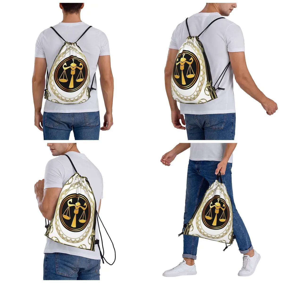 Gold Scales Of Justice Law Logo Lawyer  Backpacks Drawstring Bags Drawstring Bundle Pocket Sports Bag Book Bags For Man Woman