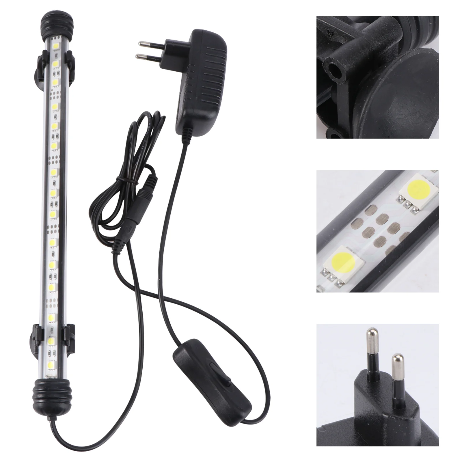 

28CM LED Fish Tank Lights Aquarium Lighting 5050 SMD RGB Light Bar Underwater Submersible Waterproof Clip Lamp – White (Europe S