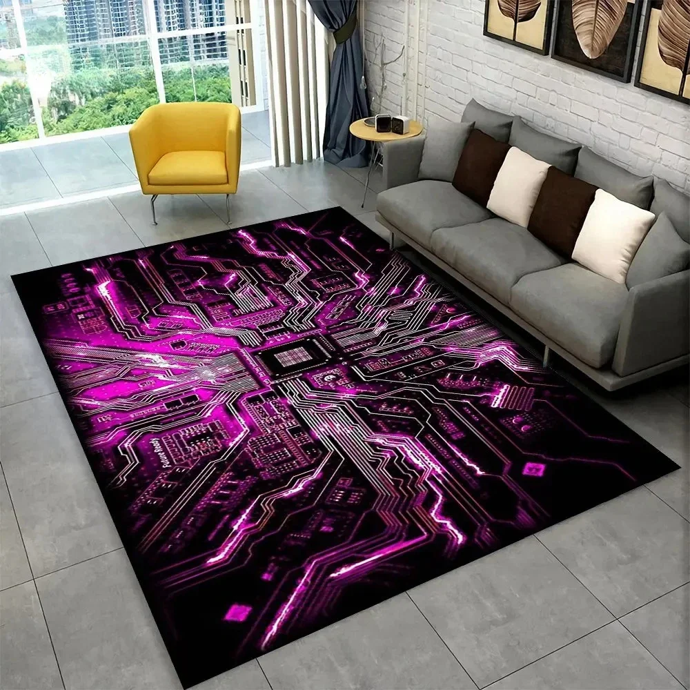 3D Chip Circuit Board Area Rug,Carpet Rug for Home Living Room Bedroom Sofa Play Room Doormat Decor,Kid Game Non-slip Floor Mat