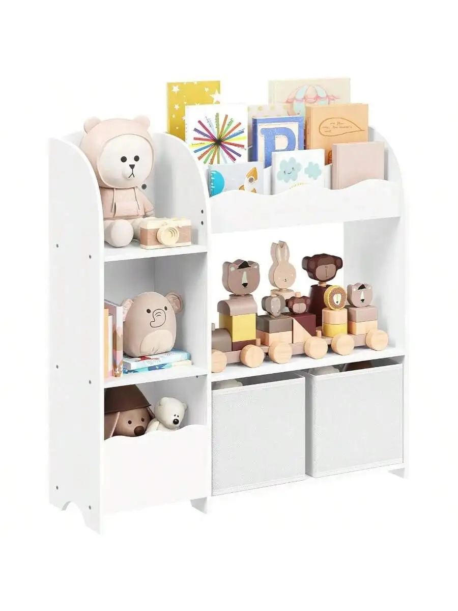 SONGMICS Toy and Book Organizer for Kids, Kids Bookshelf and Toy Storage, Storage Organizer with 2 Storage Boxes, for Playroom