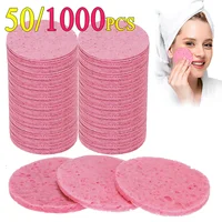 50-1000 Uds. Esponja de pulpa de madera Natural para lavado de cara, esponja de espuma para lavado de cara, esponja cosmética para limpieza facial