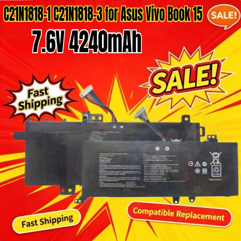 SWZY Laptop Battery C21N1818-1 C21N1818-3 X412FA/FJ V4000F/D for Asus Vivo Book 15 F512FA X512FA X512FL