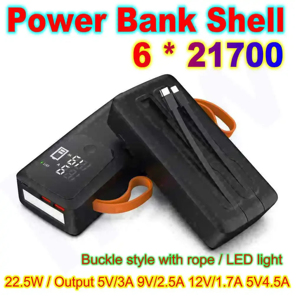 Obudowa na baterie 21700 Power Bank DIY, odłączana, z możliwością wymiany baterii, pojemnik do przechowywania z kablem i diodą LED, bez baterii