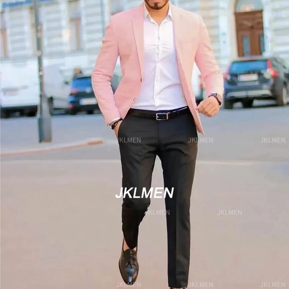 2023 New Men Wedding Sky Blue Pink Notched Lapel Suits Business Casual Formal Costume Homme Slim Fit 2 Pcs Set Jacket Pants