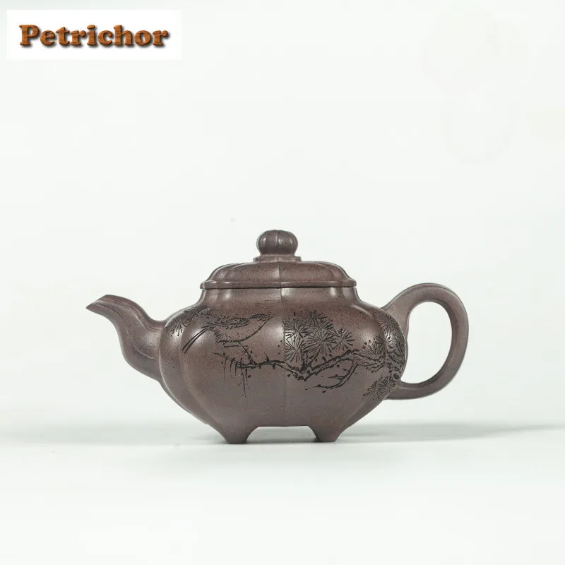 

280ml Classic Yixing Purple Clay Teapot Handmade Square Furnace Pot Raw Ore Wood-fired Porcelain Mud Kettle Chinese Zisha Teaset