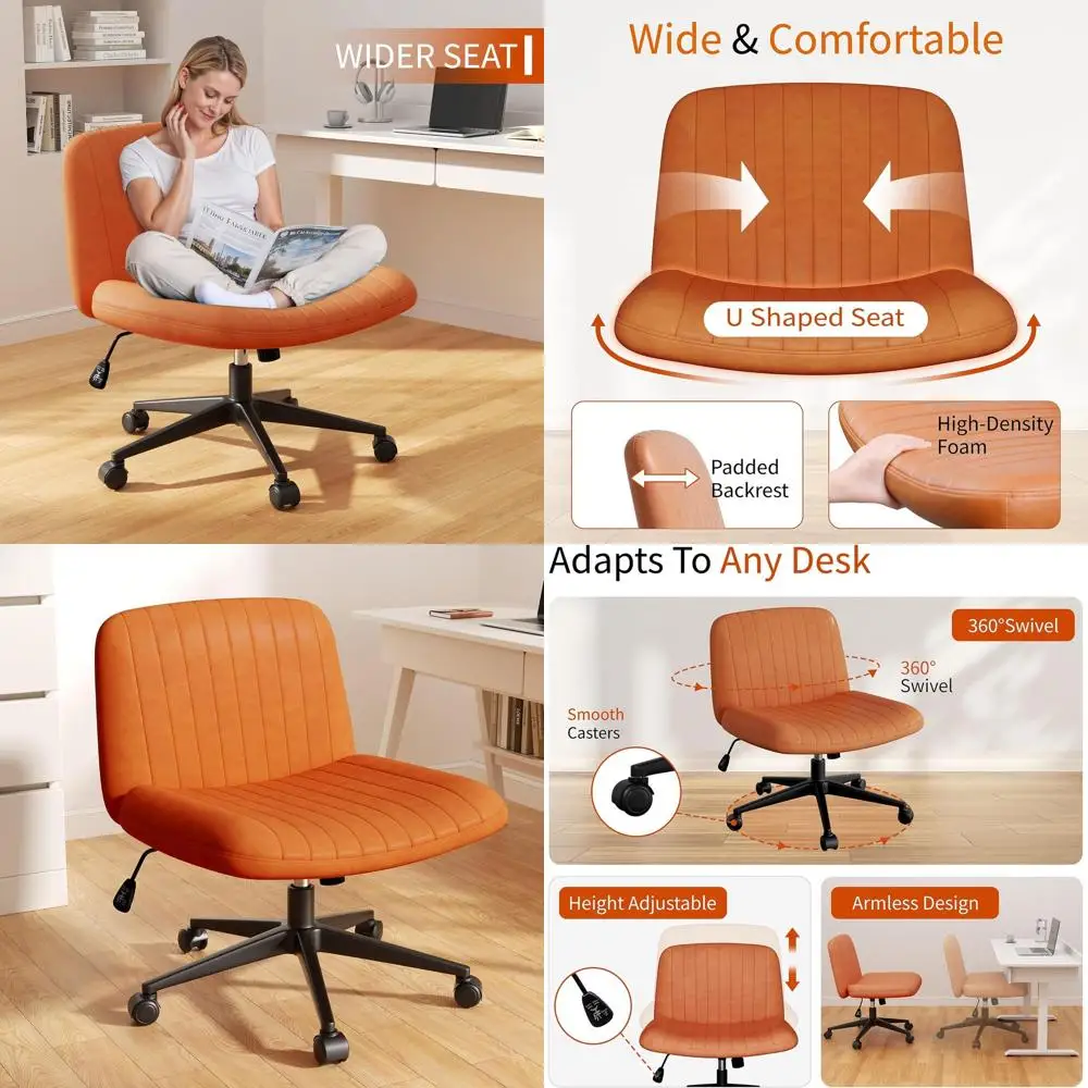 

Orange PU Leather Swivel Armchair with Adjustable Height and Wheels for Office, Home, and Bedroom Use