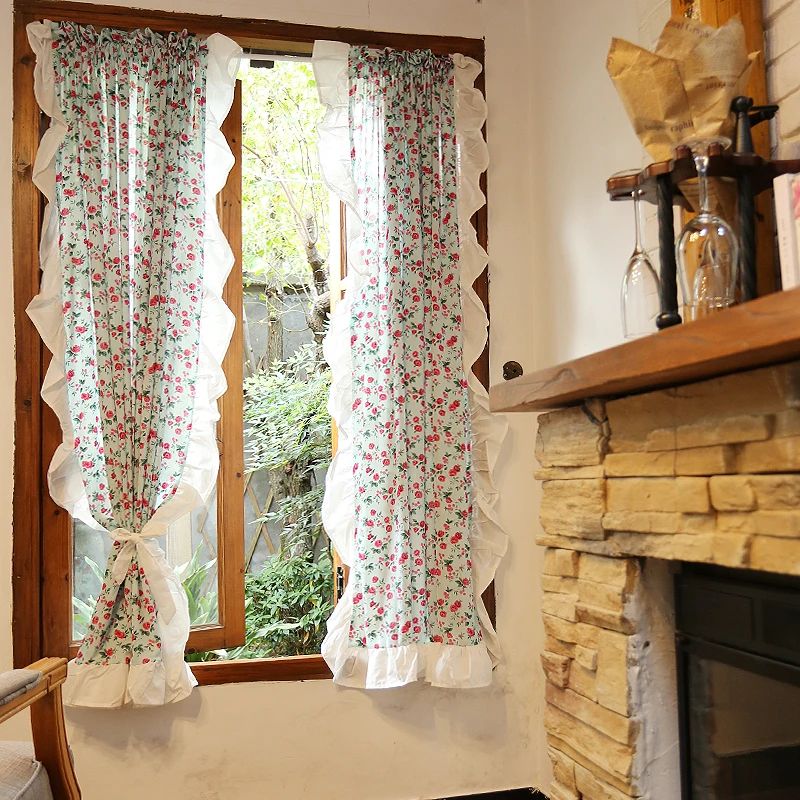 British-style country floral pastoral custom half-curtain rod pocket curtain