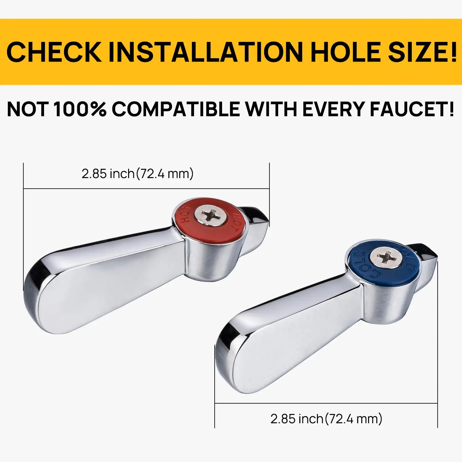 Zinc Alloy Faucet Handles 3 Pack Chrome Lever with Red Blue Labels for Hot Cold Kitchen Sink 20 Teeth 3 Inch Stem for Bar