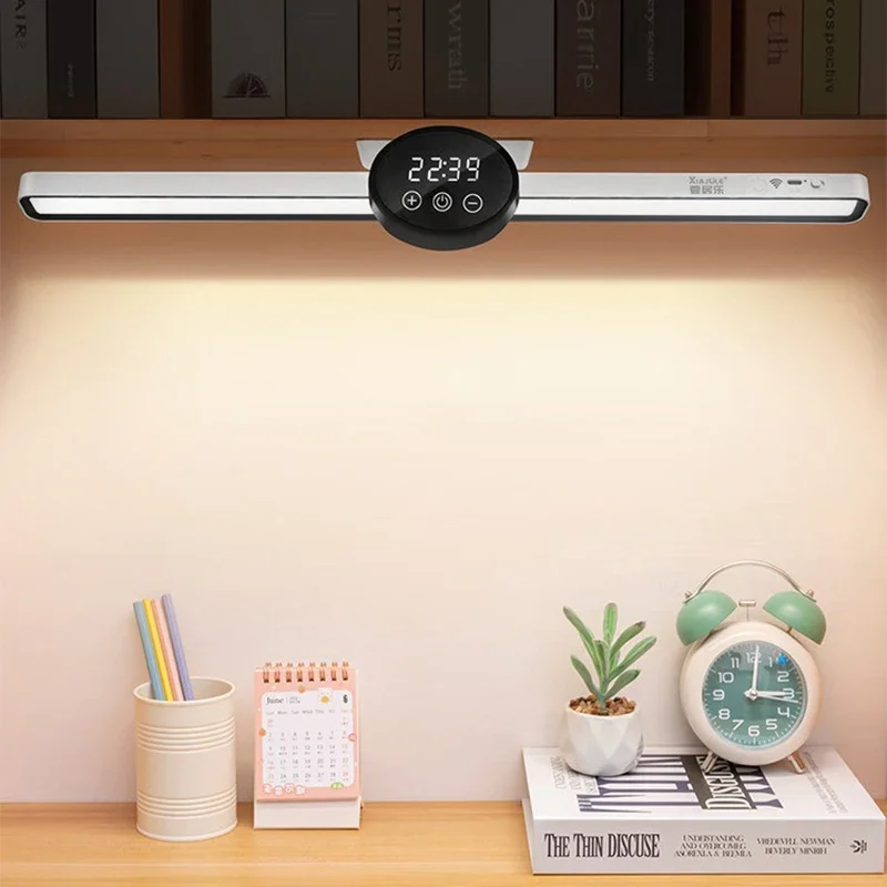 LED Desk Lamp Clock, Hanging Magnetic Lamp, USB Rechargeable, Stepless Dimming, Suitable for Cabinets, Wardrobes, and Bedroom