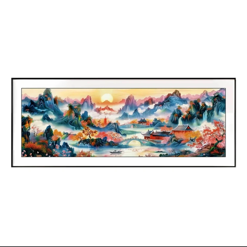 

9ct 60X180cm Mountains Pre-Printed Cross Stitch DIY Embroidery Set Handmade Handicraft Floss Needle Crafts 51 Colors