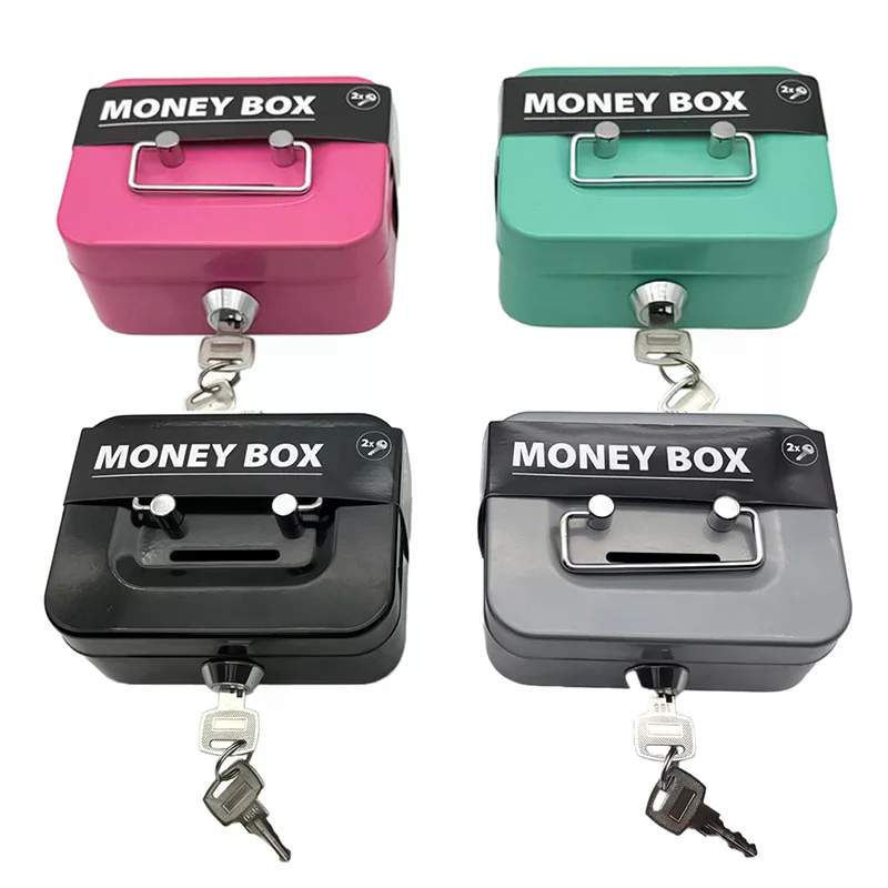 Money Safe Box Lockable Cash Box With Key,Portable Piggy Box Made Of Metal Small Security Lock Box Sturdy Coin Boxes For Kids