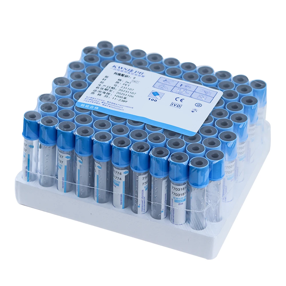 100PCS 2ML/5ML/10ml PT tube Sodium citrate 1:9 plastic tube sterile negative pressure vacuum blue cap anticoagulant PRP tube