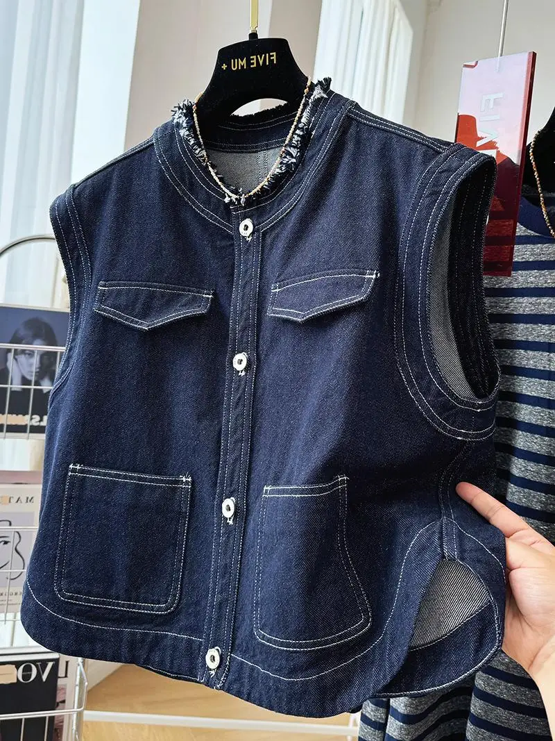 

Свободная спецодежда, джинсовый жилет, джинсовый жилет, женская осенняя линия, украшение, элитный сенсационный Ele, супер красивый многослойный oulder