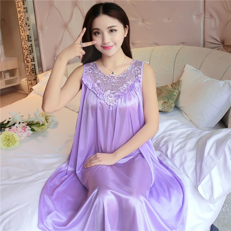 Plus Size XXXXL Women Silk Chemise Long Nightie Nightwear Lingerie Nightdress Sleepwear Dress Champagne Nightgowns Wedding Bride