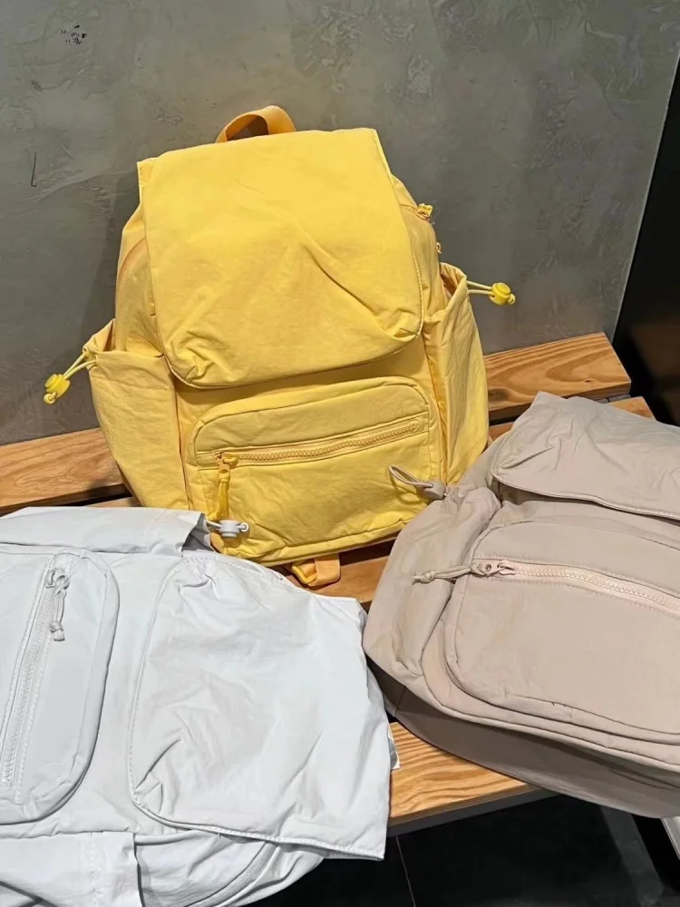 Korean Cream Yellow Lightweight  Casual Backpack Women Schoolbag Y2k Aesthetic Chic Rucksack